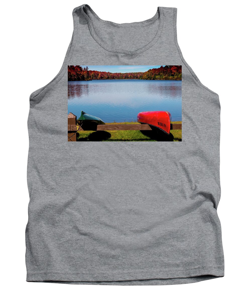 Autumn Tank Top featuring the photograph Canoes at Ricketts Glen State Park by Barry Wills