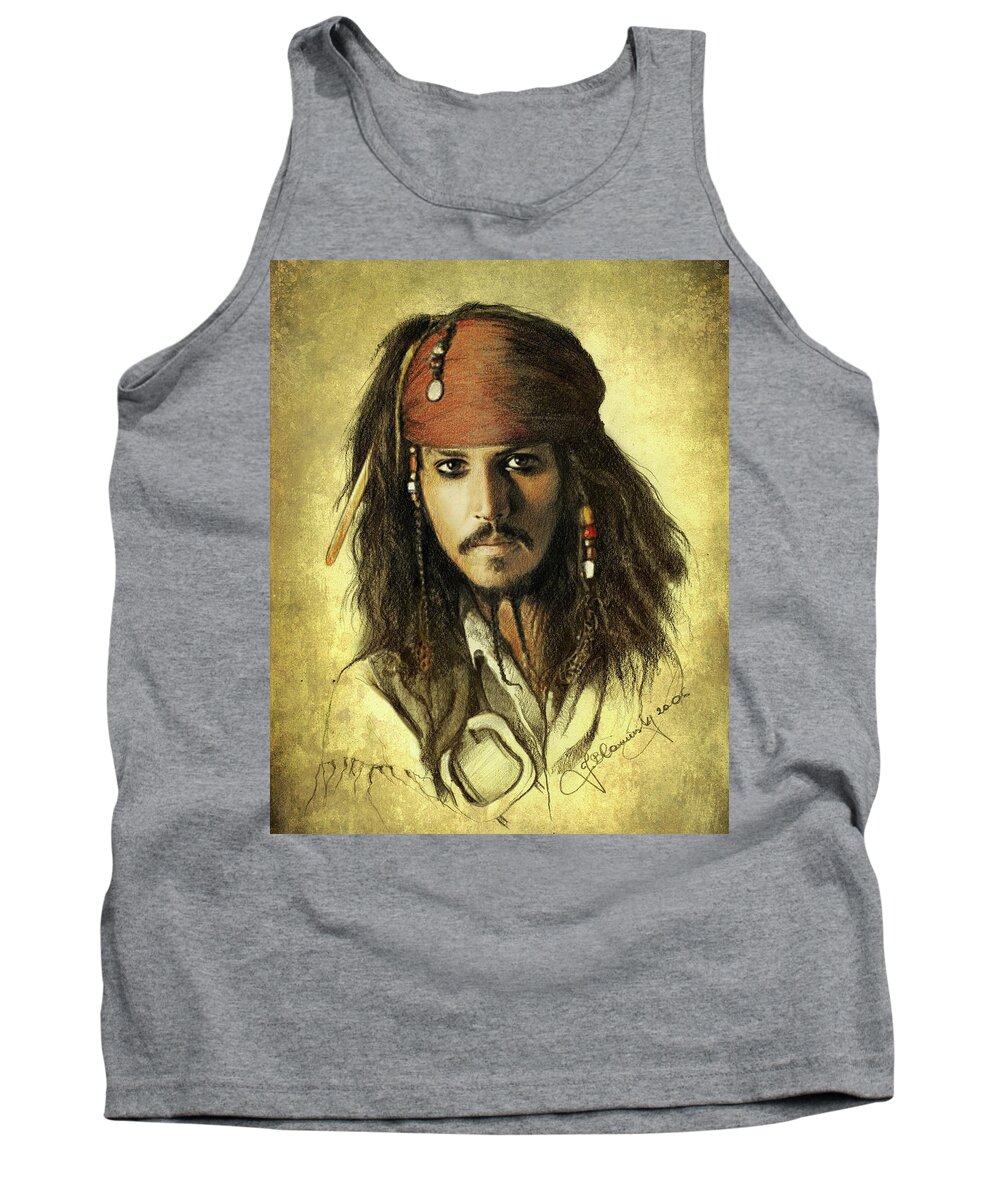 Face Tank Top featuring the drawing Captain Jack Sparrow by Jaroslaw Blaminsky