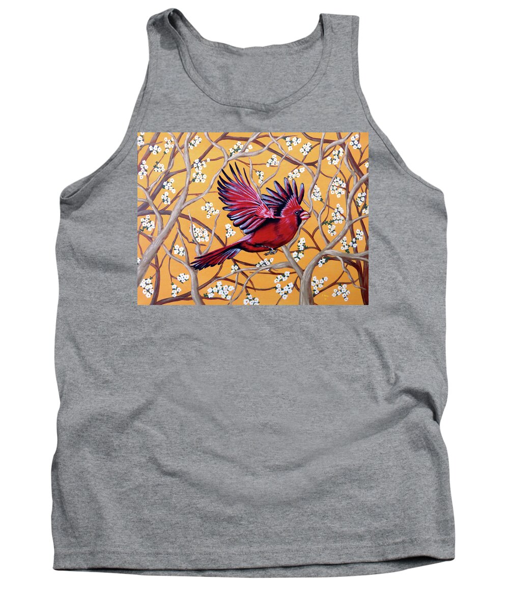 Cardinal Tank Top featuring the painting Cardinal in Flight by Teresa Wing