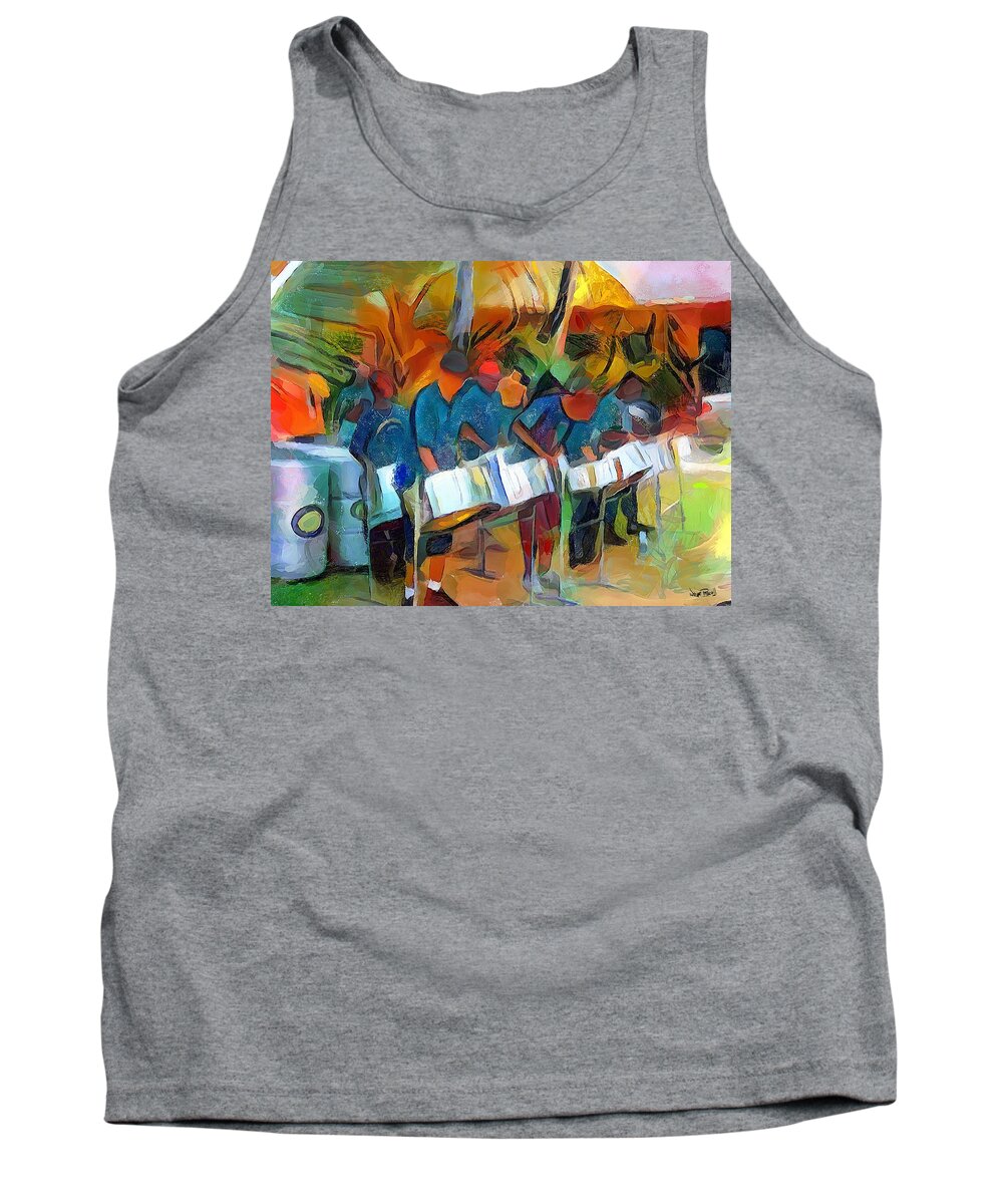 Steel Band Music Tank Top featuring the painting CARIBBEAN SCENES - Steel Band Practice by Wayne Pascall