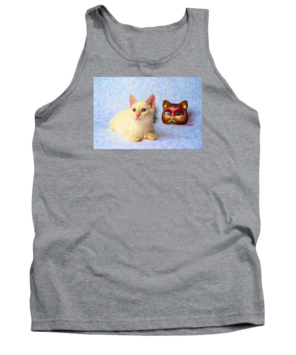 Cat Tank Top featuring the painting Cat Mask by Prince Andre Faubert