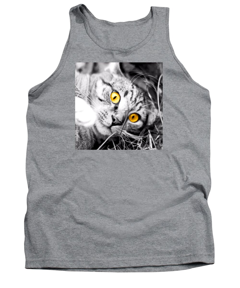 Portrait Tank Top featuring the photograph Cat Play black and white by Morgan Carter