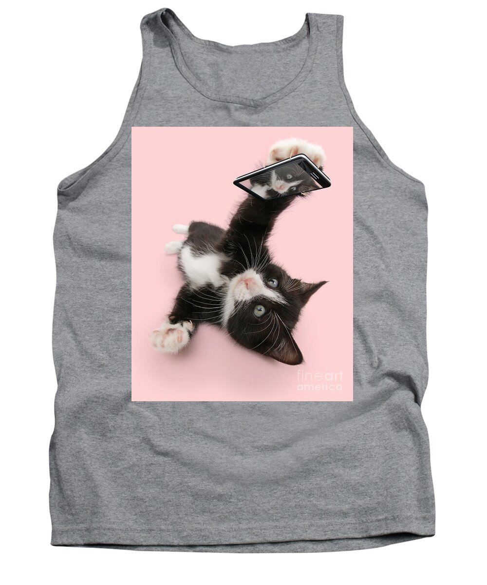 Black And White Tank Top featuring the photograph Cat Selfie by Warren Photographic