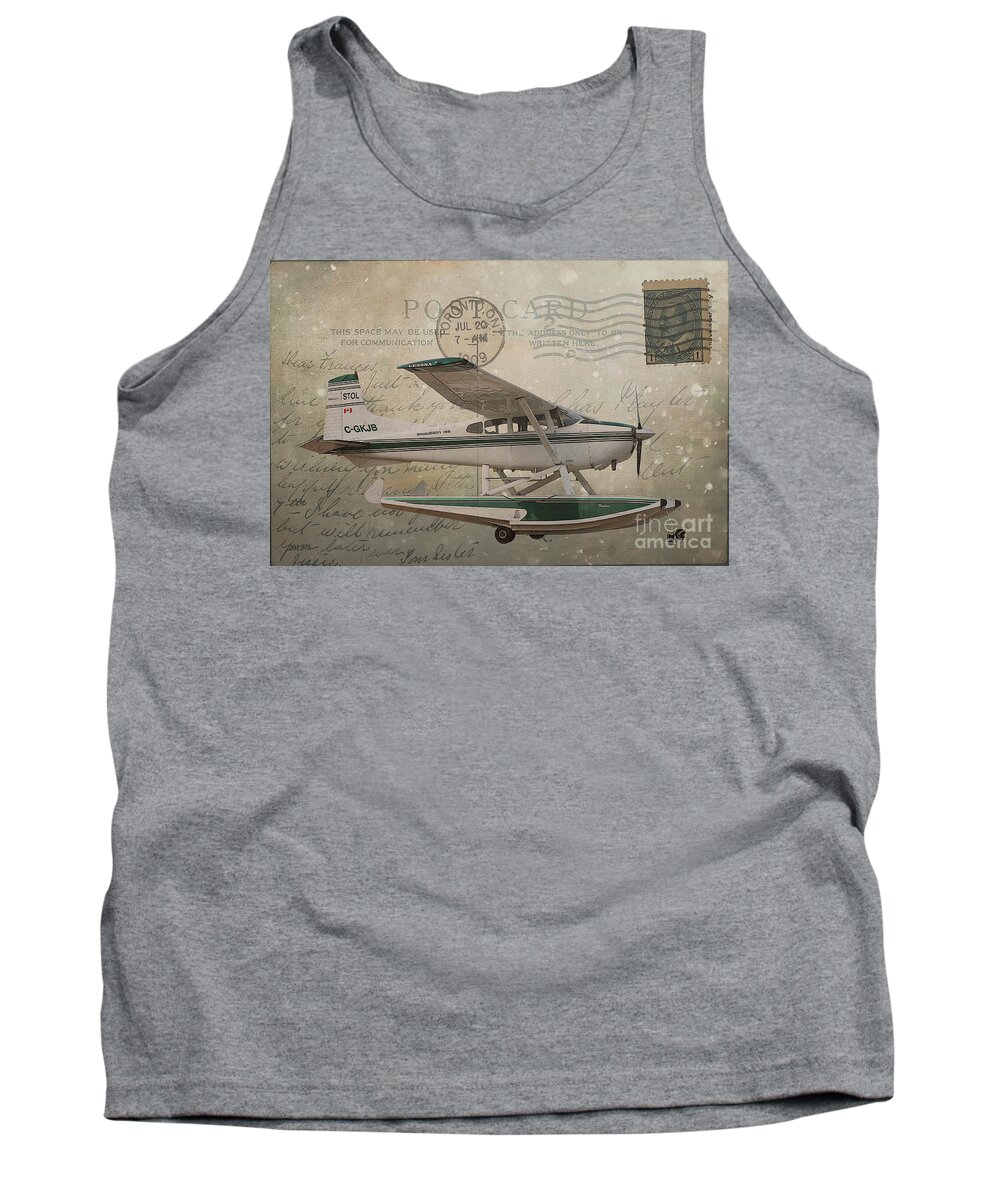 Planes Tank Top featuring the photograph Cessna Skywagon 185 on Vintage Postcard by Nina Silver