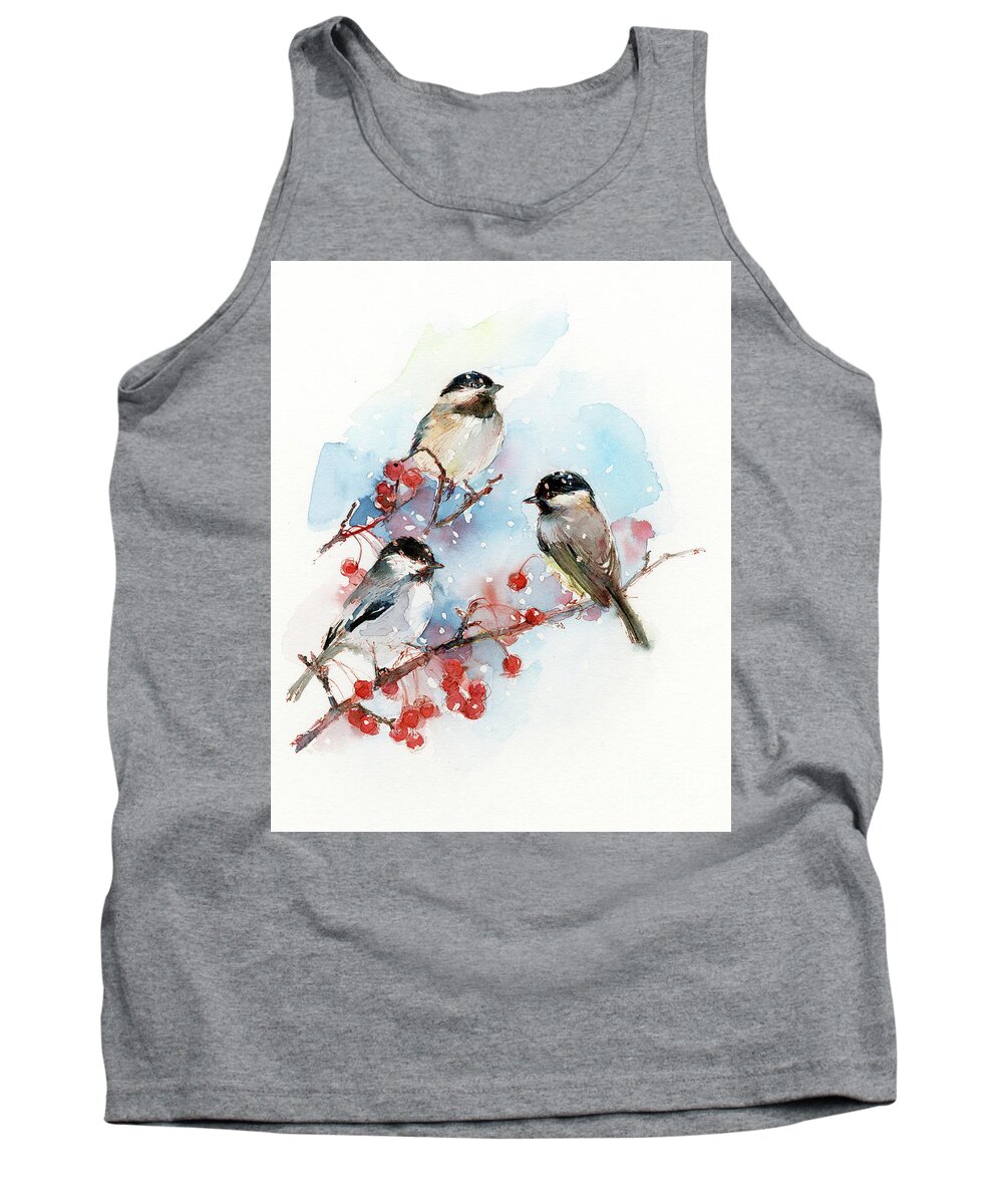 Chickadees With Berries Tank Top featuring the painting Chickadees with Berries by John Keeling