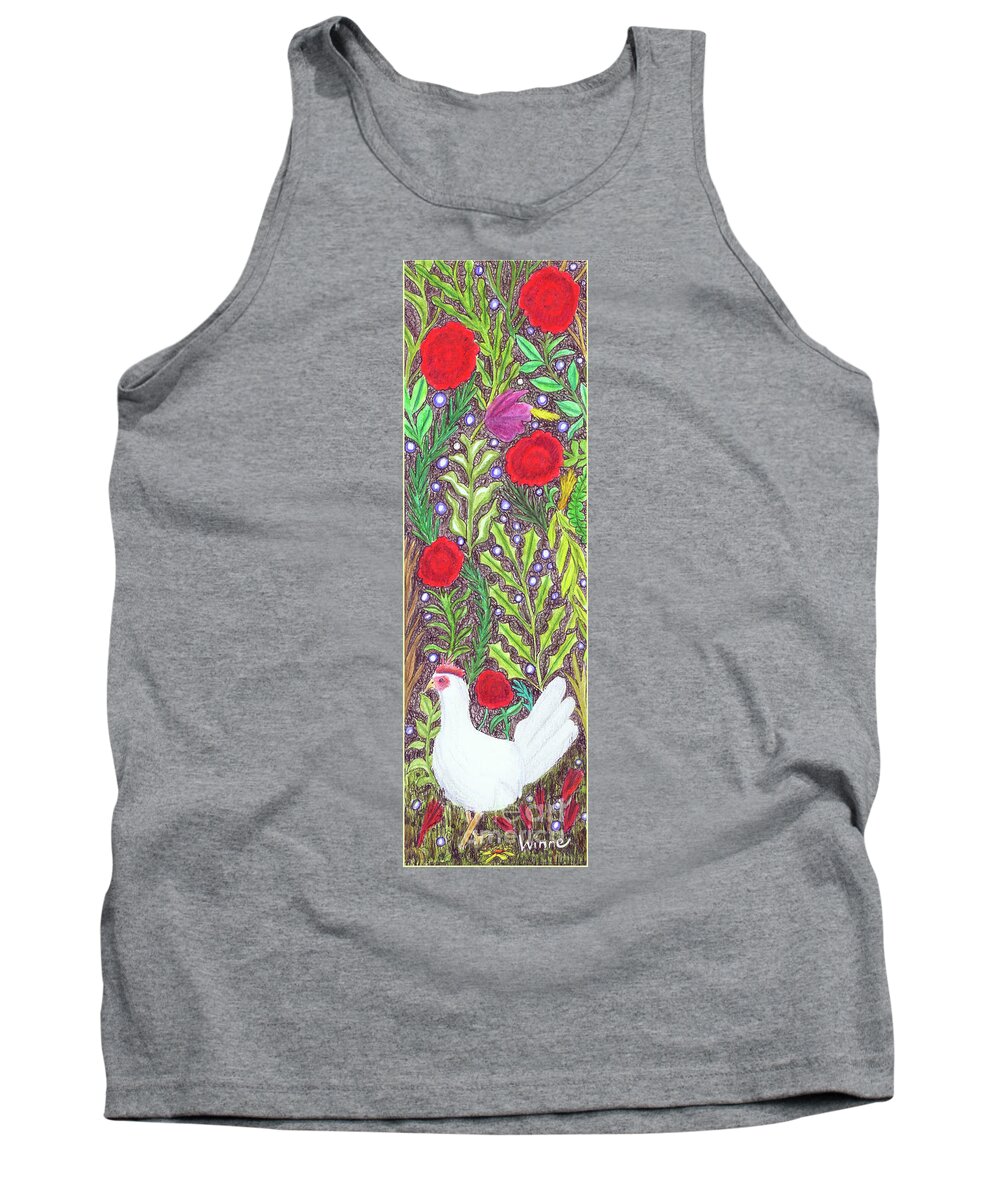 Lise Winne Tank Top featuring the painting Chicken with an Attitude in Vegetation by Lise Winne