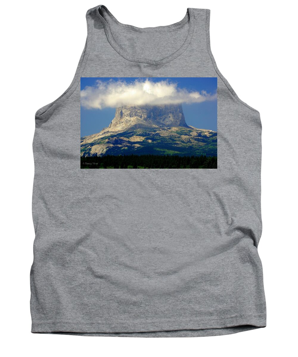 Chief Mountain Tank Top featuring the photograph Chief Mountain, With Its Head in the Clouds by Tracey Vivar