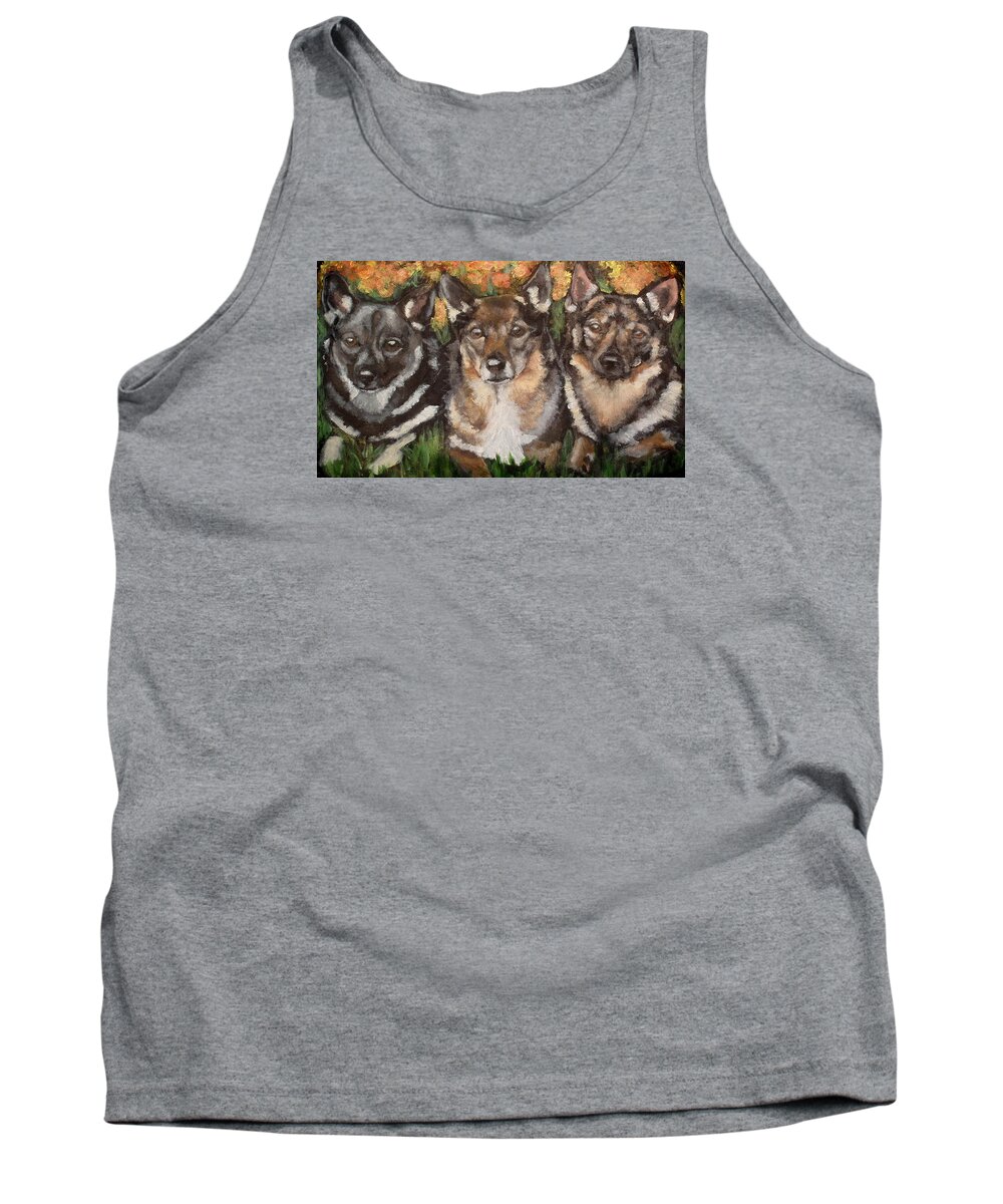 Swedish Vallhunds Tank Top featuring the painting Chip Aria and Tiwaz by Carol Russell