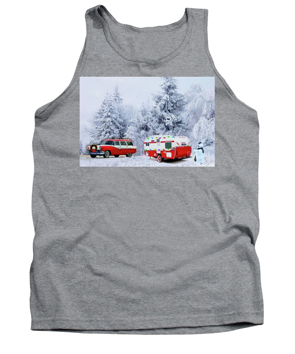1956 Ford Stationwagon Tank Top featuring the digital art Christmas in the Fifties by Janette Boyd