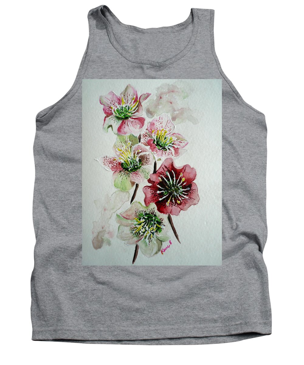 Floral Flower Pink Tank Top featuring the painting Christmas Rose by Karin Dawn Kelshall- Best