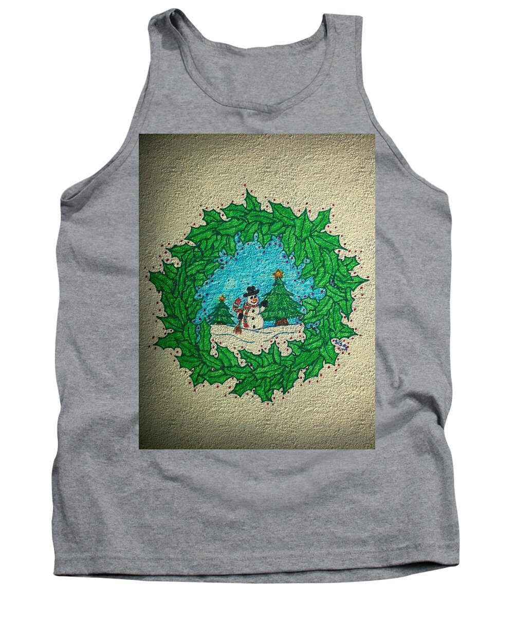 Christmas Tank Top featuring the drawing Christmas Wreath by Susan Turner Soulis