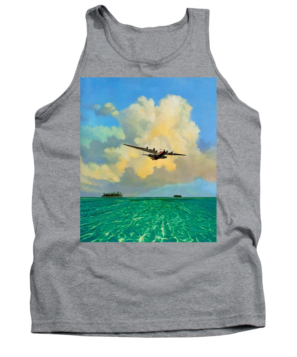 Clipper Airplane Tank Top featuring the painting Clipper Over the Islands by David Van Hulst