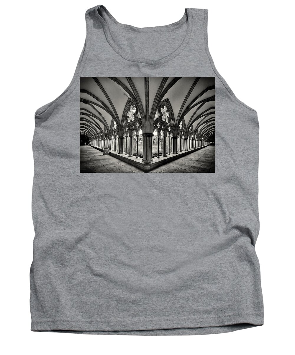 Cathedral Tank Top featuring the photograph Cloisters of Salisbury Cathedral England by Shirley Mitchell