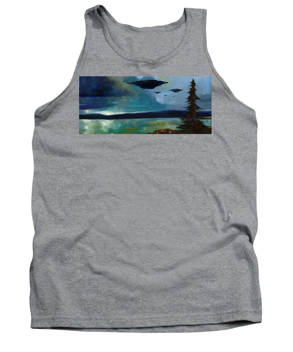 Landscape Tank Top featuring the painting Cloudy Skies by Arie Van der Wijst