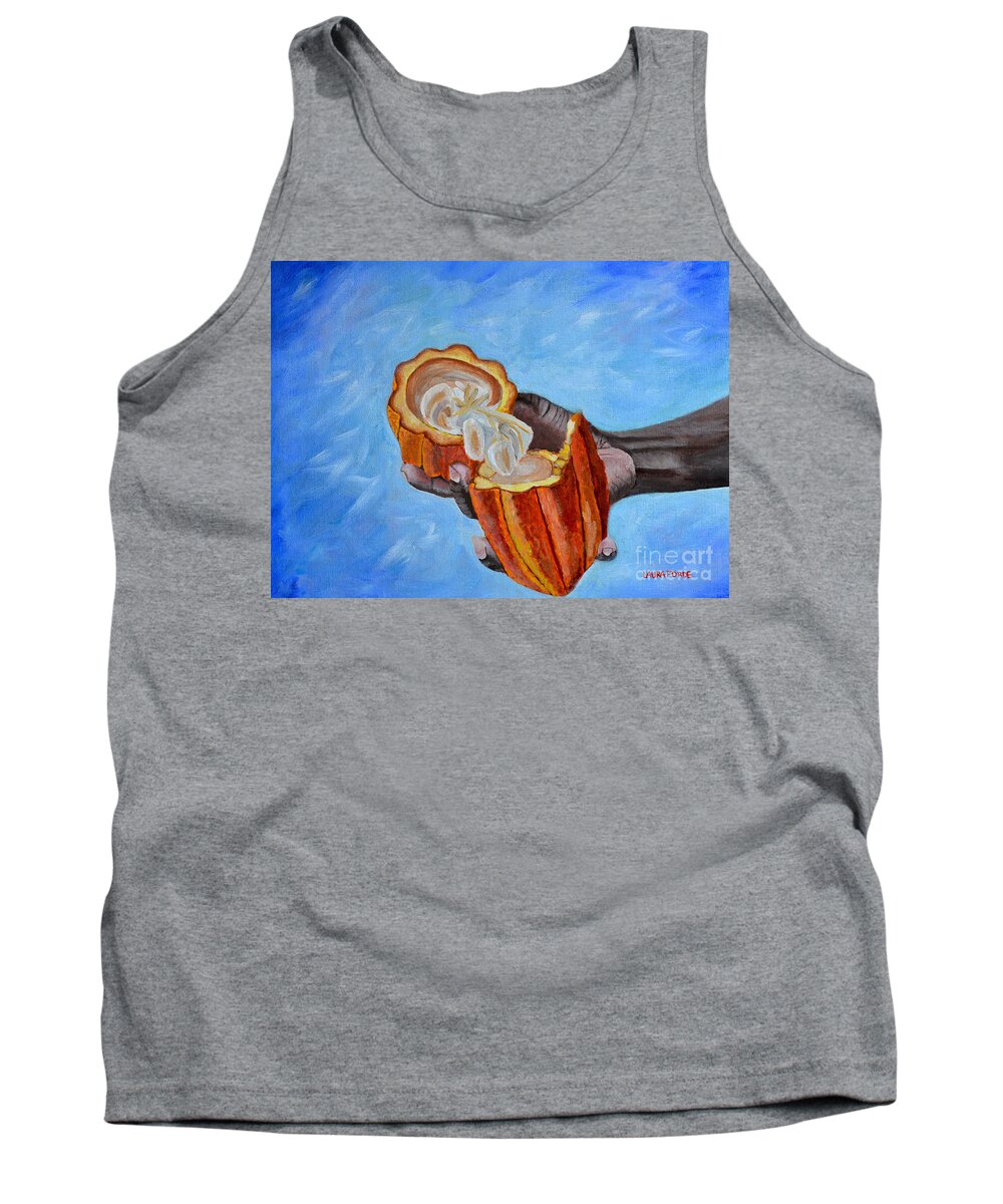 Grenada Tank Top featuring the painting Cocoa Pod In Hand v2 by Laura Forde