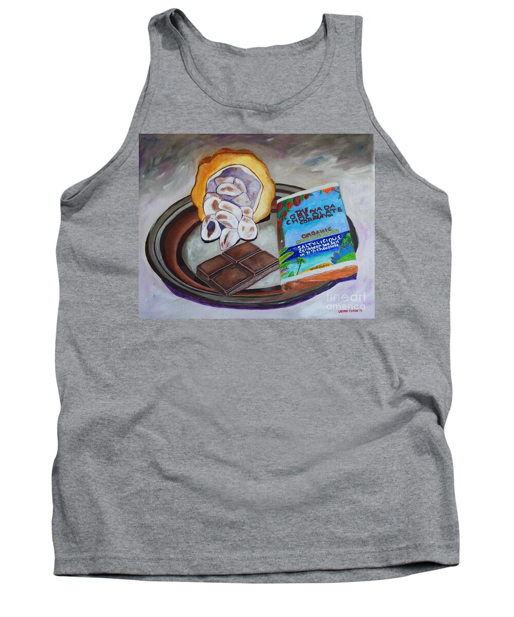 Cocoa Pod Tank Top featuring the painting Cocoa Pod to Chocolate Bar by Laura Forde