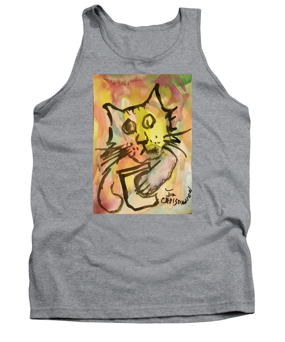 Cocktail Tank Top featuring the painting Coctail Cat in distress by James Christiansen
