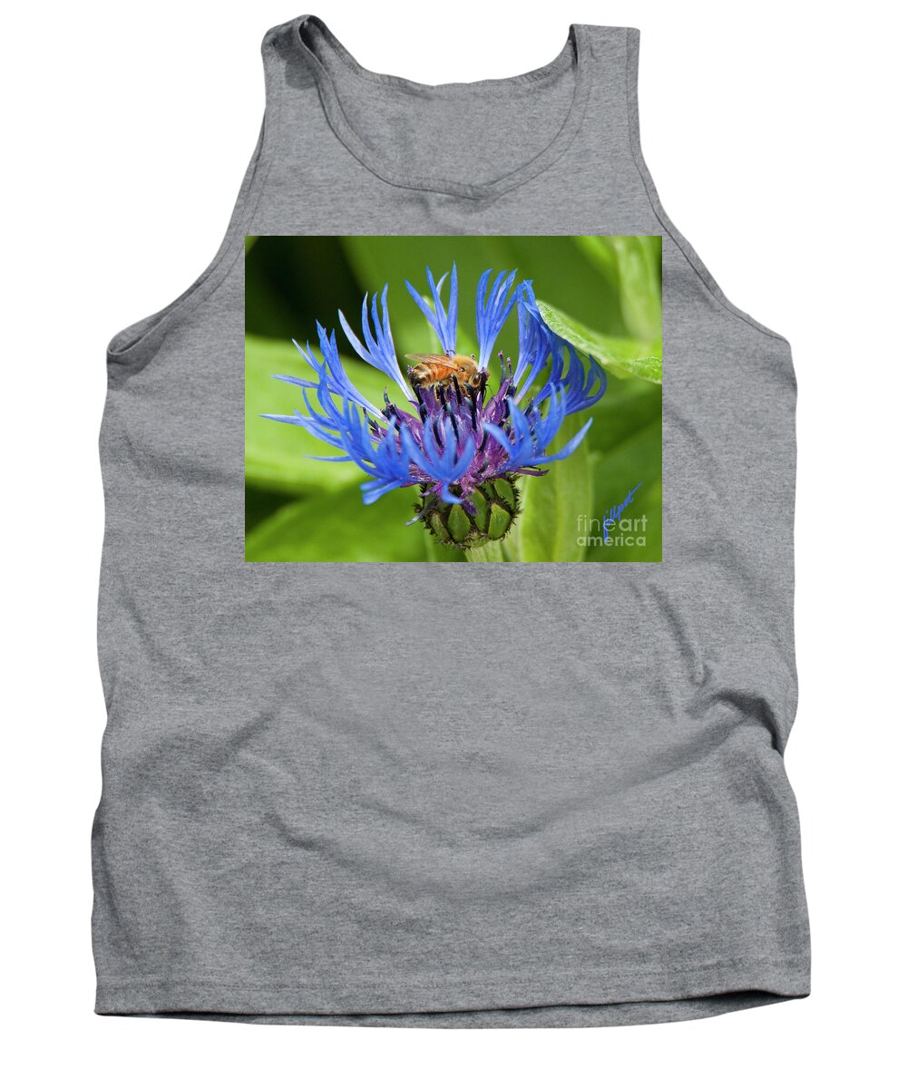 Blue Butterfly Plant With Honey Bee. Green Foliage. Wall Art Tank Top featuring the photograph Collecting Pollen by Bon and Jim Fillpot