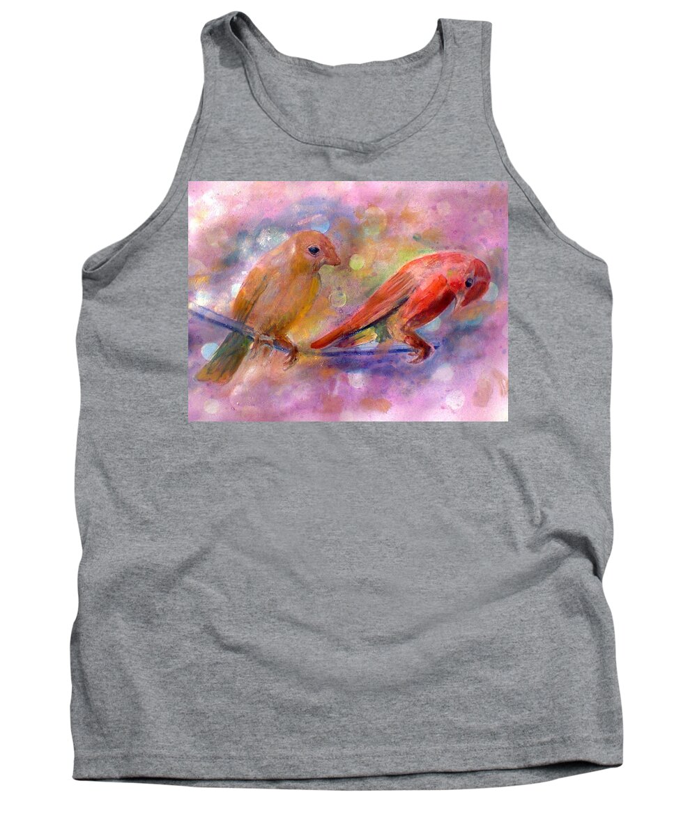 Birds Tank Top featuring the painting Colorful Day by Khalid Saeed