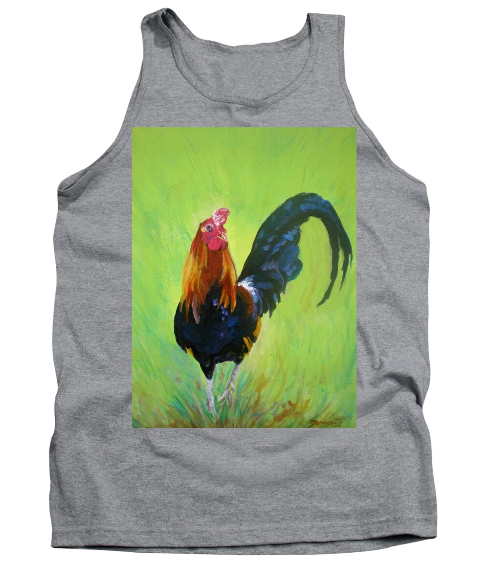 Rooster Tank Top featuring the painting Colorful Rooster by Marionette Taboniar