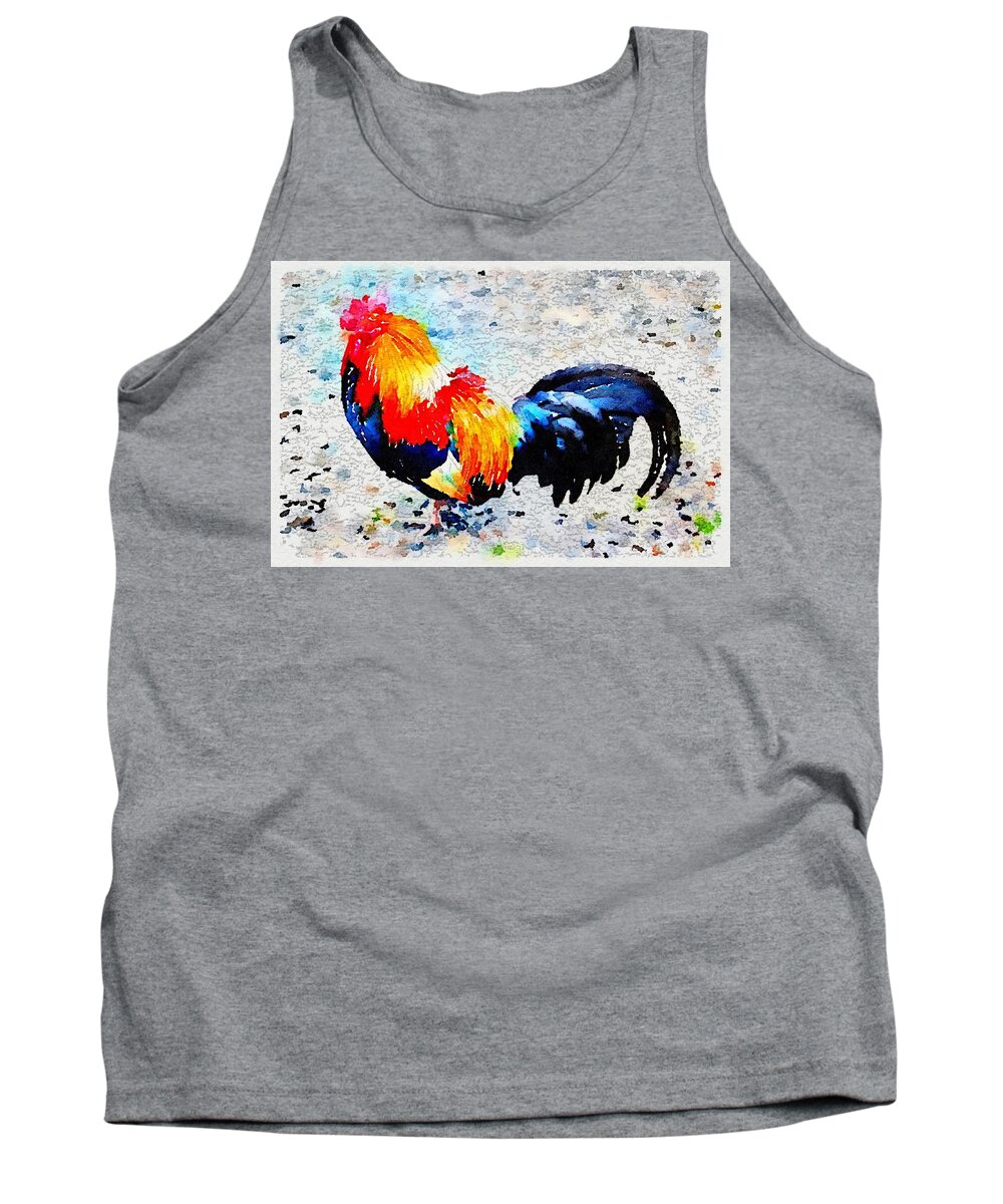 Waterlogue Tank Top featuring the painting Colorful Rooster by Sandra Lee Scott
