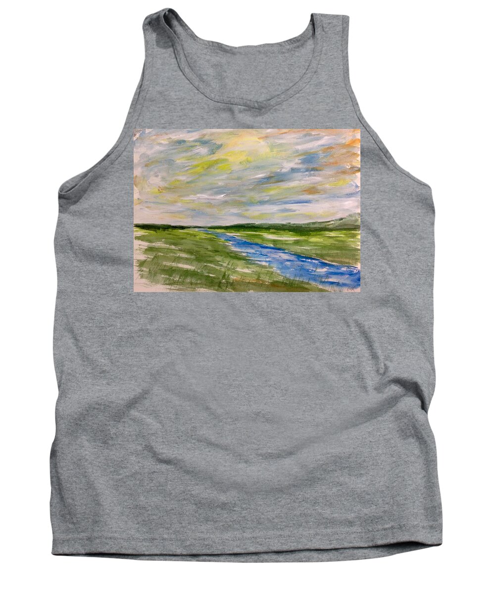 Abstract Watercolour Landscape Painting Tank Top featuring the painting Colourful Sky over the Creek by Desmond Raymond