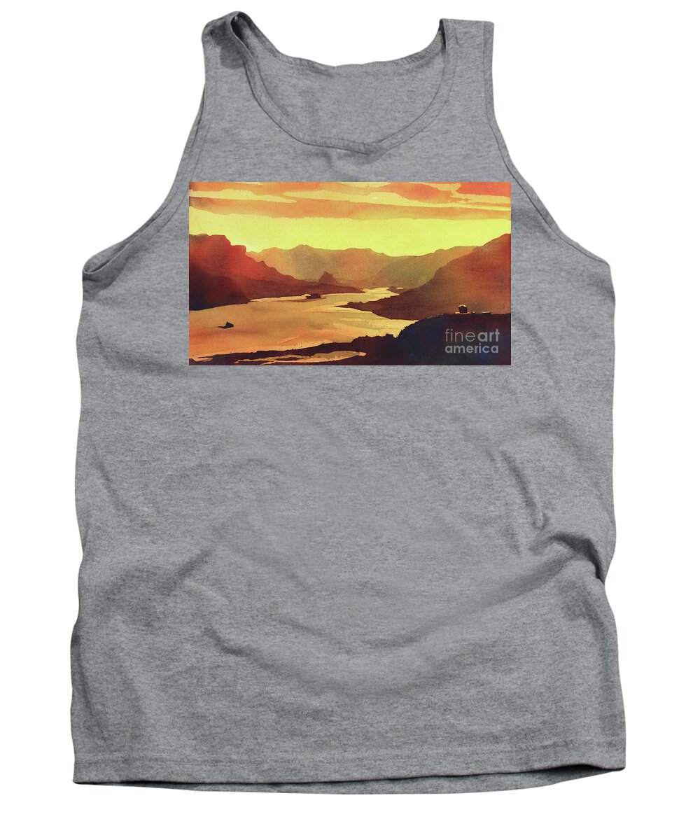 Clouds Tank Top featuring the painting Columbia Gorge Scenery by Ryan Fox