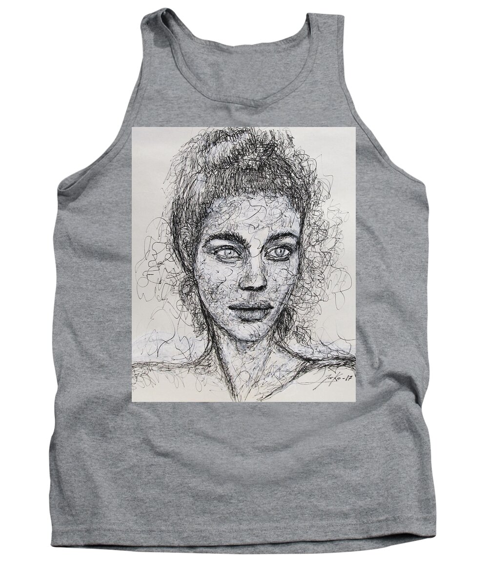 Portrait Art Tank Top featuring the drawing Come What May by Jarko Aka Lui Grande