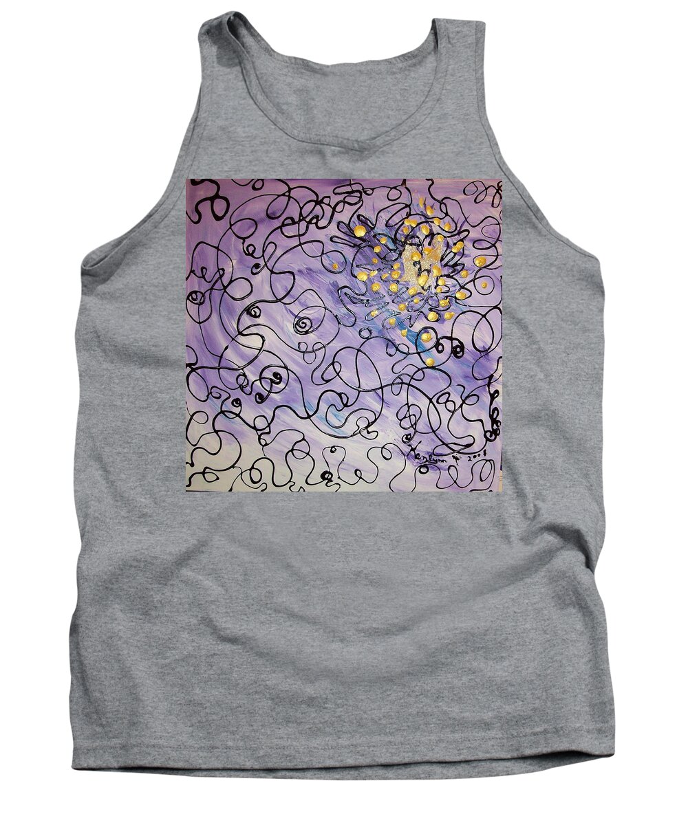 Abstract Tank Top featuring the painting Confused Purple and Yellow Abstract by Kenlynn Schroeder