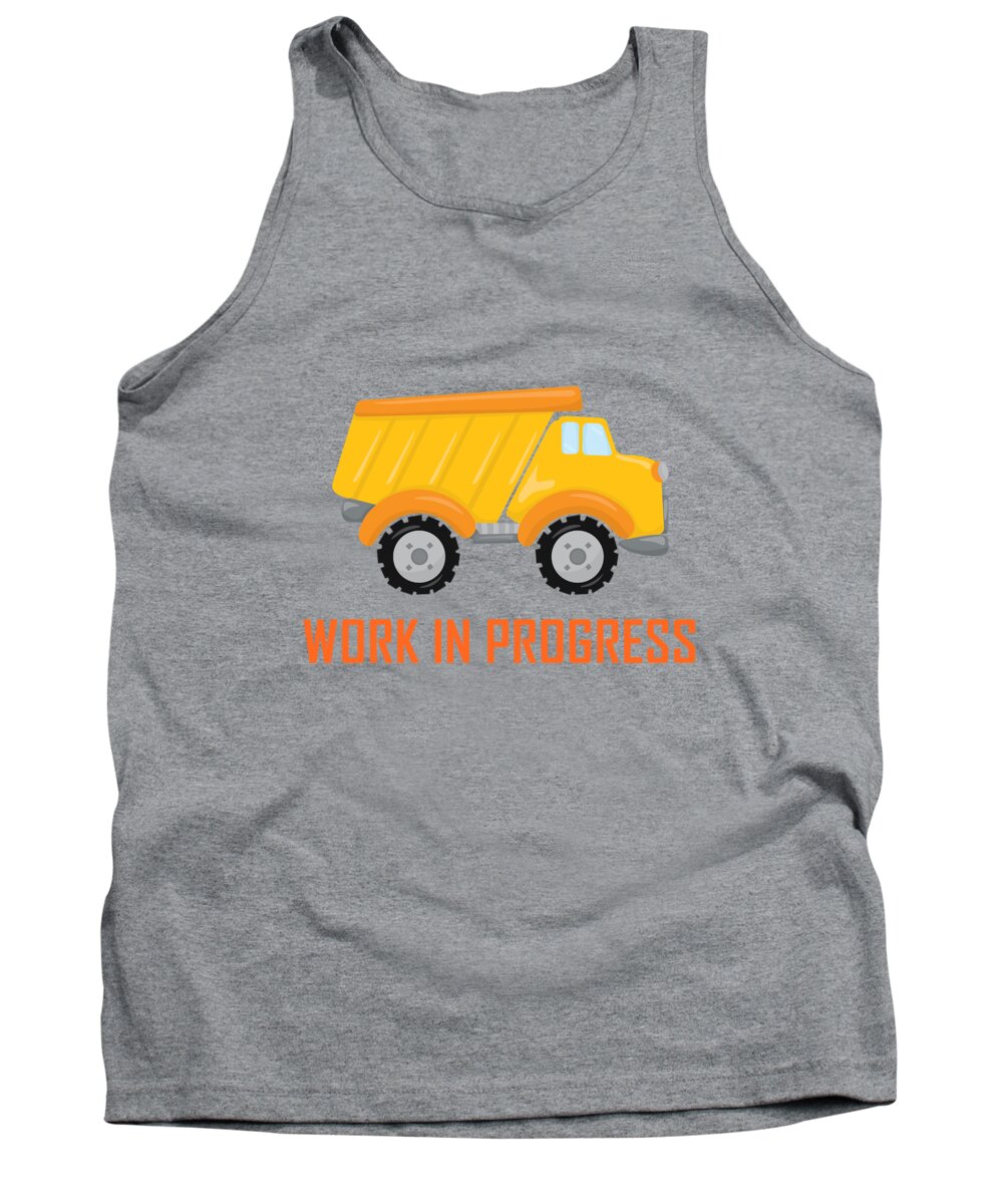 Dump Truck Tank Top featuring the digital art Construction Zone - Dump Truck Work In Progress Gifts - Grey Background by KayeCee Spain