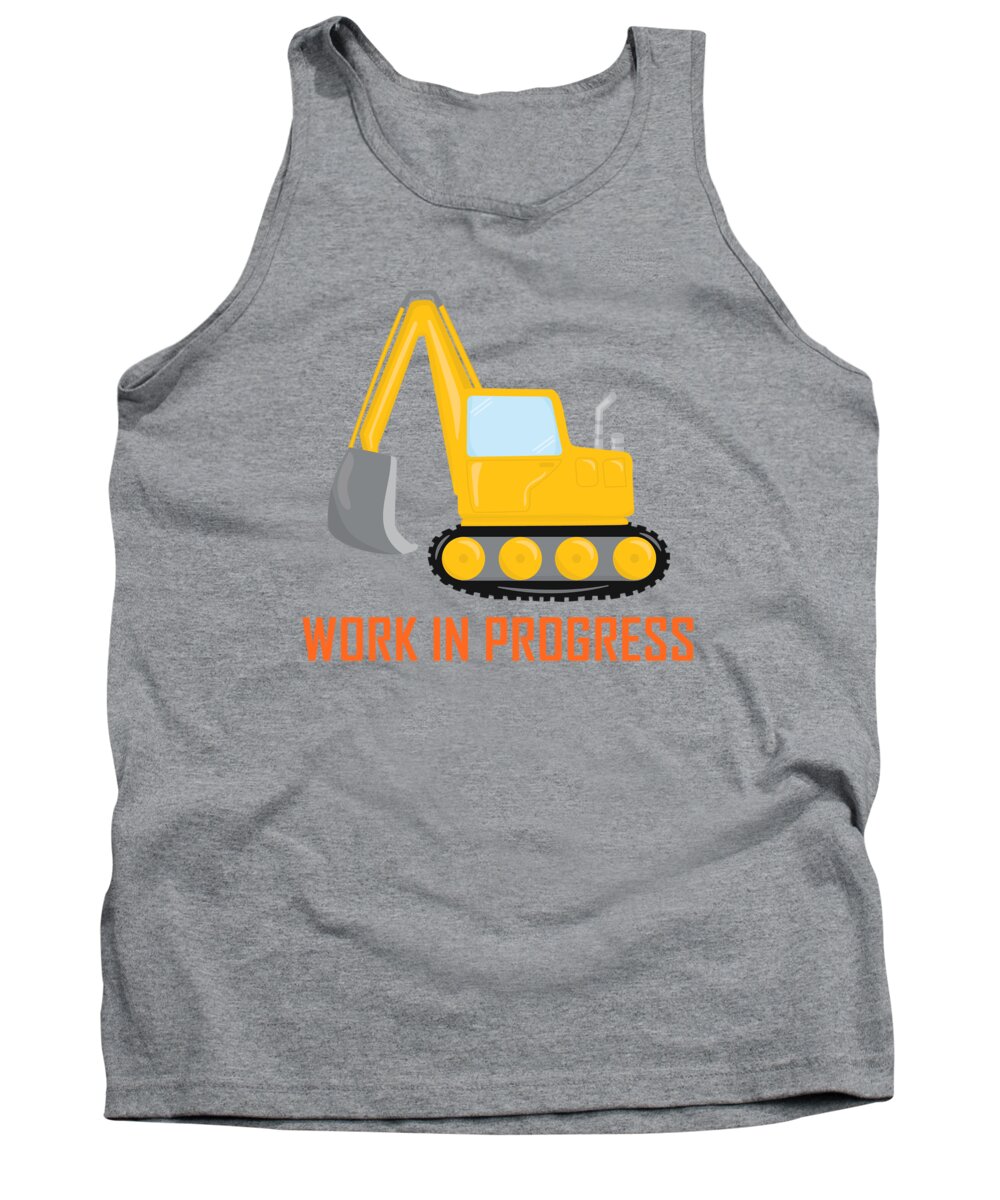 Excavator Tank Top featuring the digital art Construction Zone - Excavator Work In Progress Gifts - Grey Background by KayeCee Spain