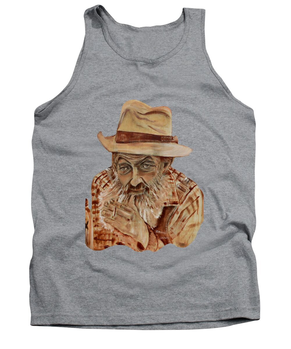 Popcorn Sutton T-shirts Tank Top featuring the painting Coppershine Popcorn Bust - T-shirt Transparency by Jan Dappen