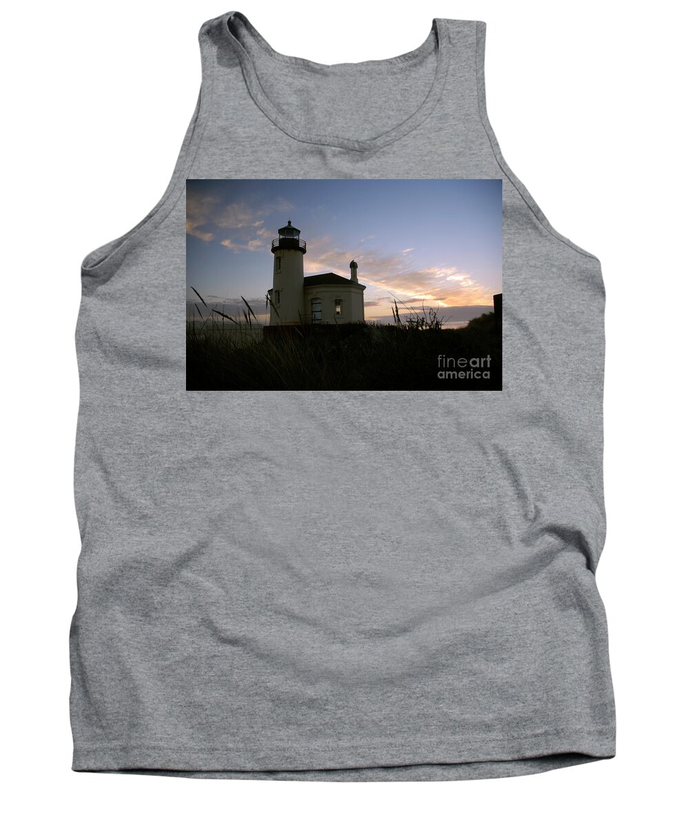 Denise Bruchman Tank Top featuring the photograph Coquille River Lighthouse at Sunset by Denise Bruchman