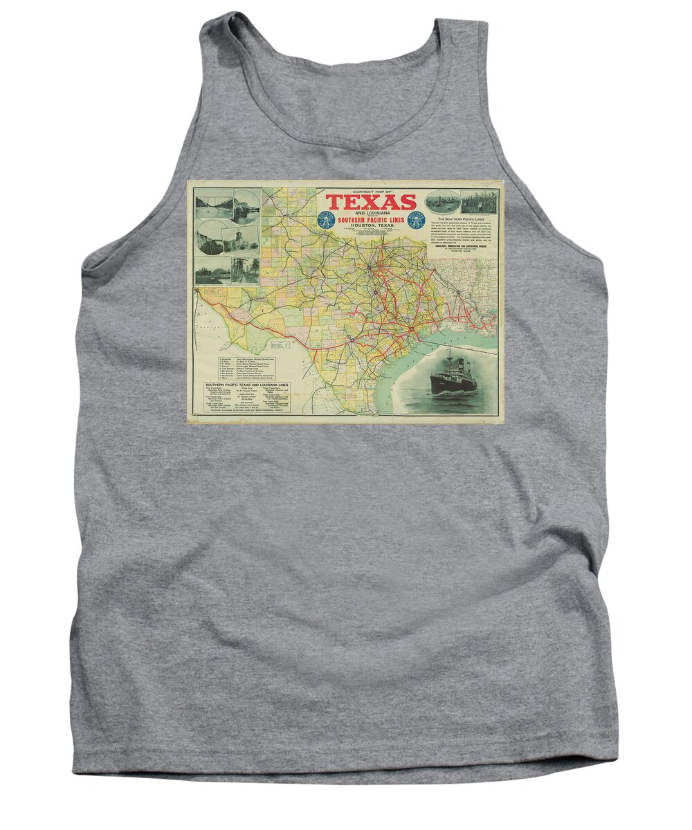 Texas Tank Top featuring the digital art Correct Map of Texas and Louisiana 1917 by Texas Map Store
