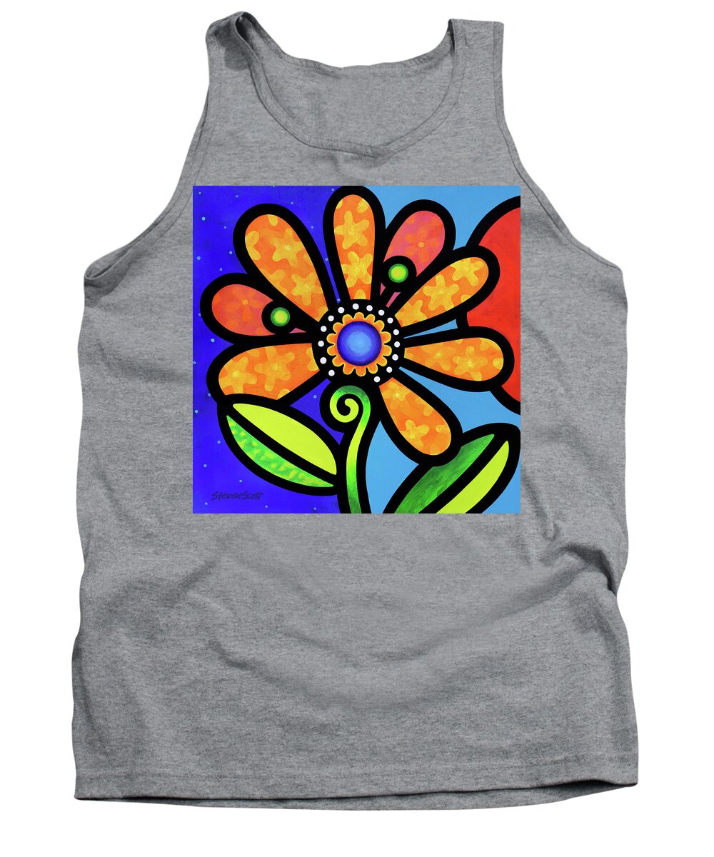 Daisy Tank Top featuring the painting Cosmic Daisy in Yellow by Steven Scott