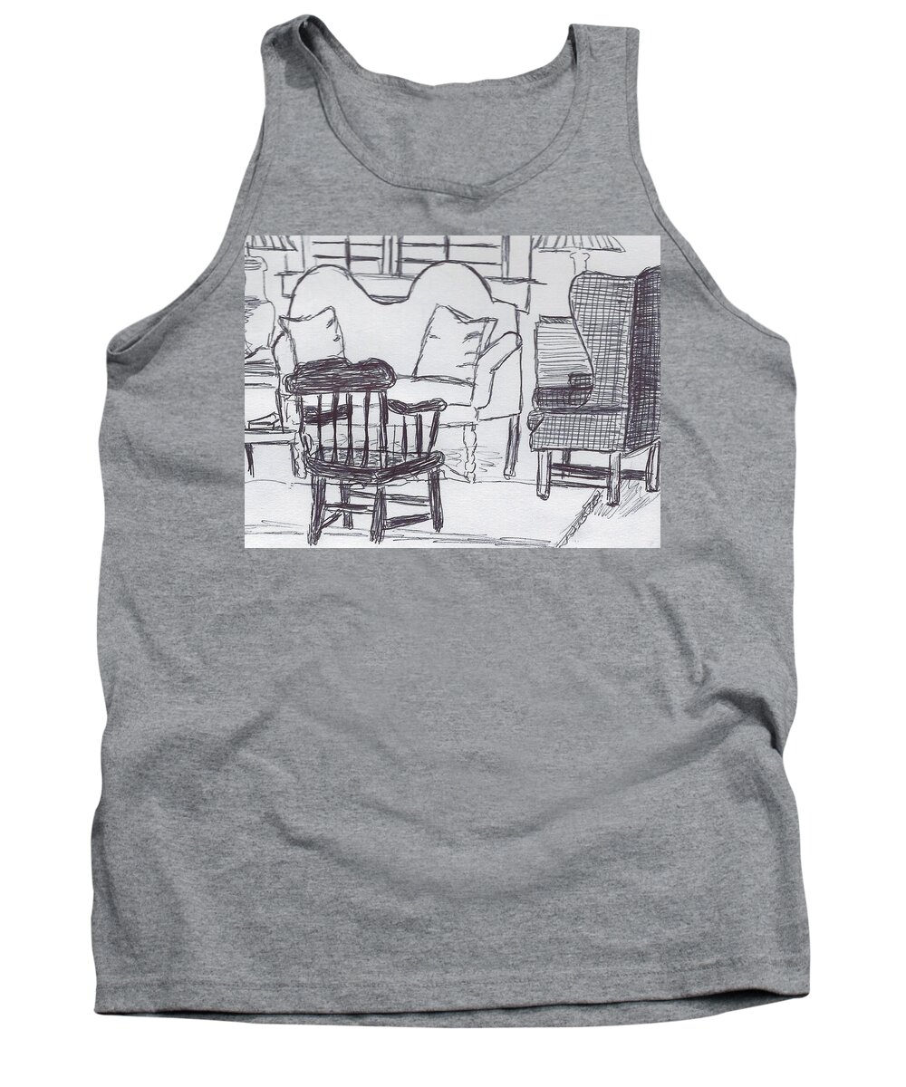 Cozy Tank Top featuring the drawing Cozy Furniture by Ali Baucom