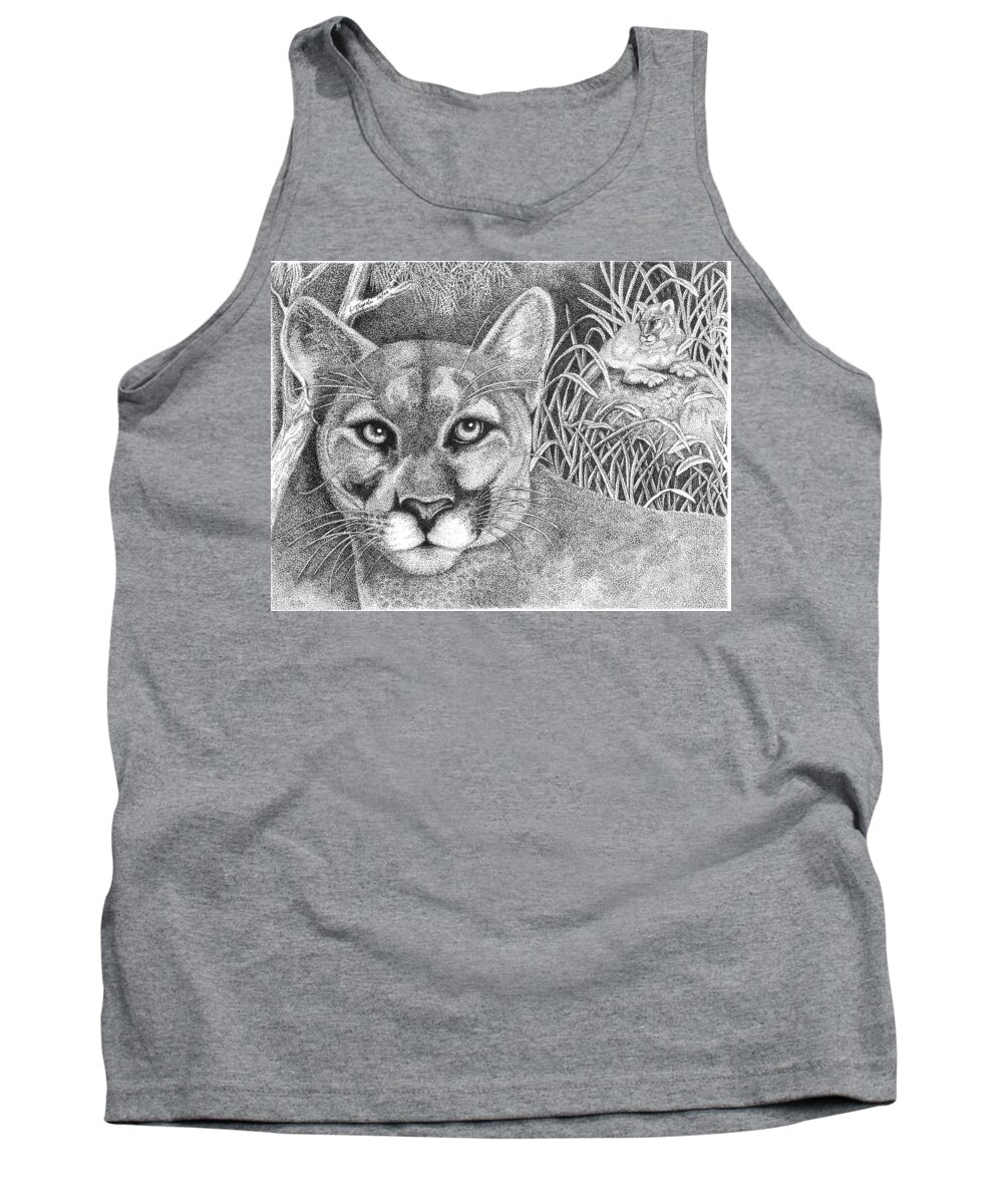 Wildlife Tank Top featuring the drawing Cougar by Lawrence Tripoli