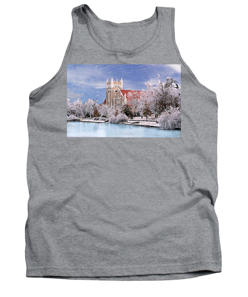 Winter Tank Top featuring the photograph Country Club Christian Church by Steve Karol
