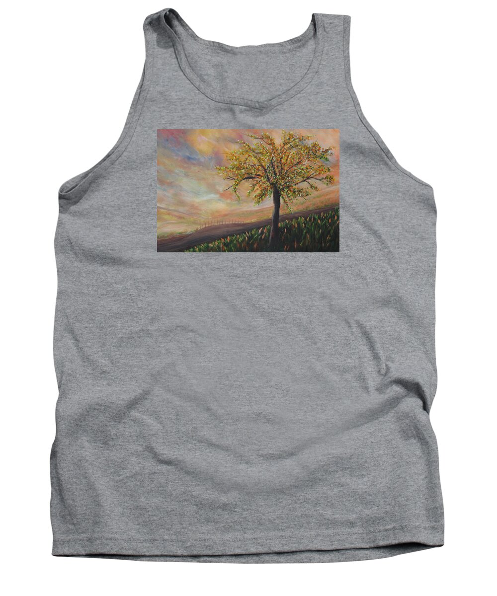 Tree Colorful With Yellows Tank Top featuring the painting Country Morn by Roberta Rotunda