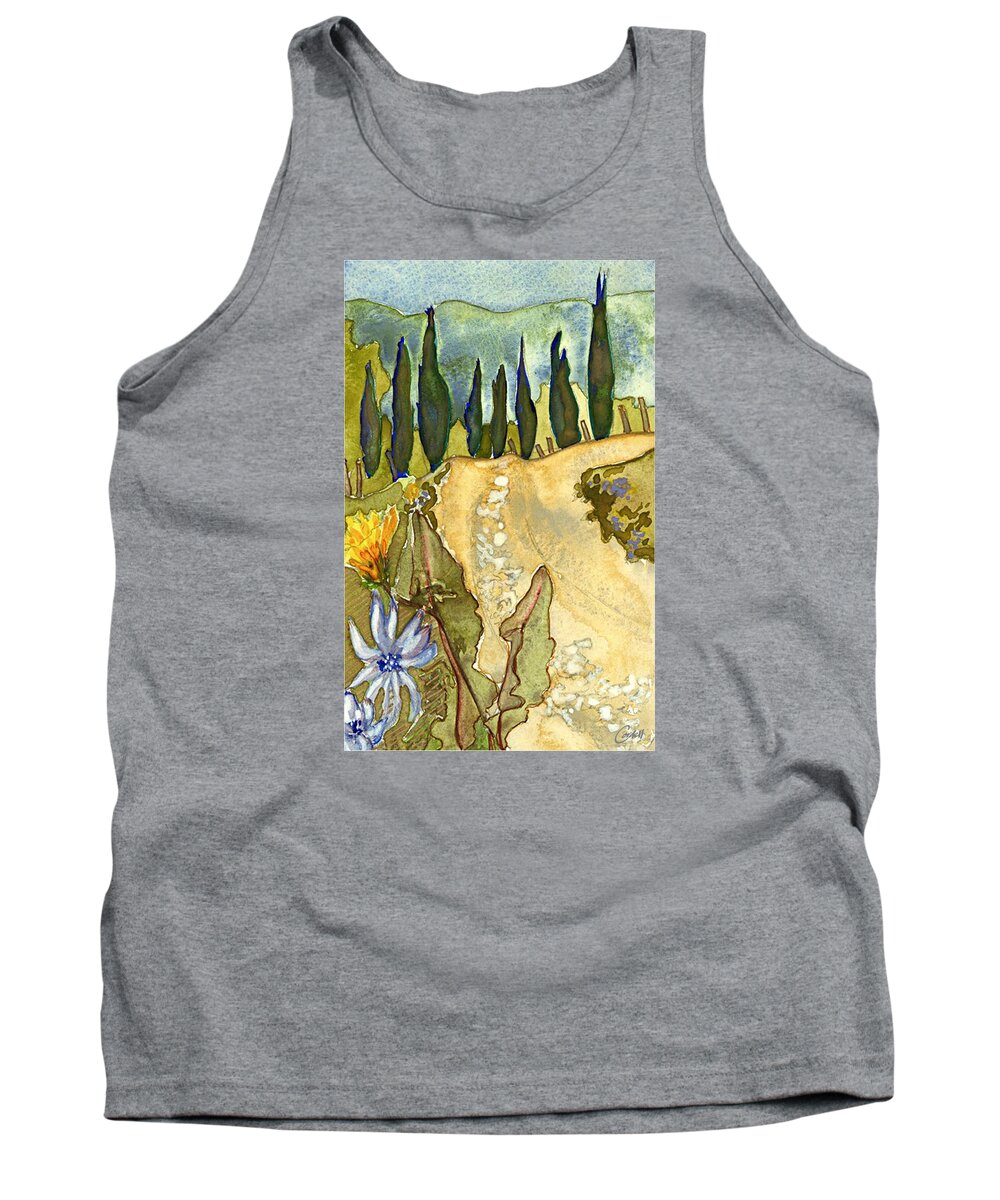 Italian Landscape Tank Top featuring the painting Country Road Umbertide, Perugia by Joan Cordell