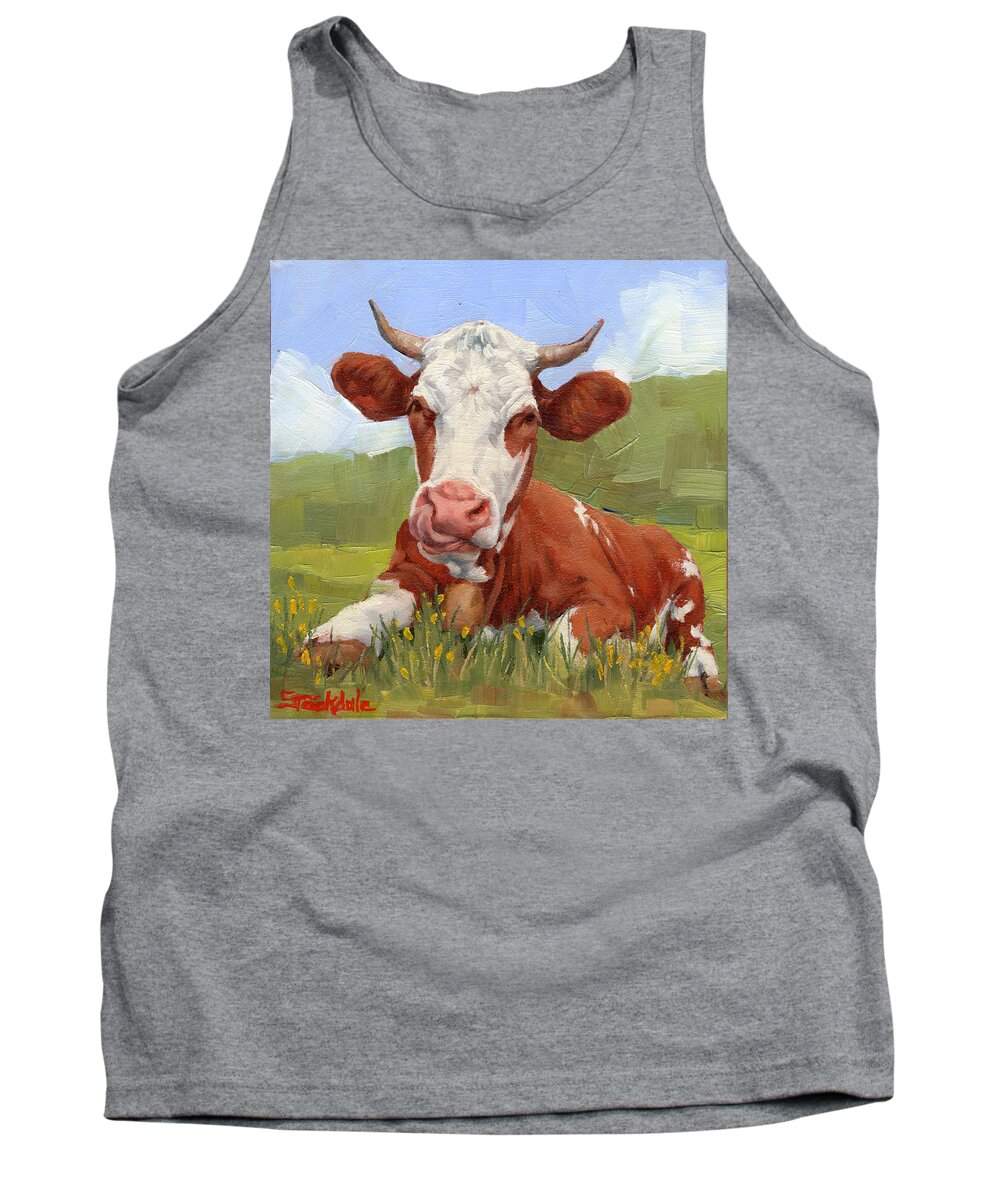 Cow Tank Top featuring the painting Cow Lick Mini Painting by Margaret Stockdale