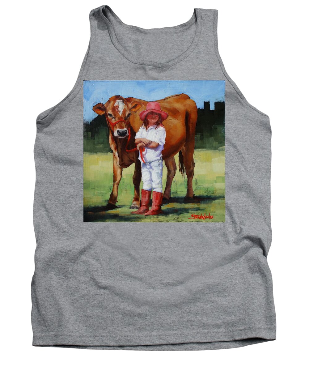 Cow Tank Top featuring the painting Cowgirl Besties by Margaret Stockdale