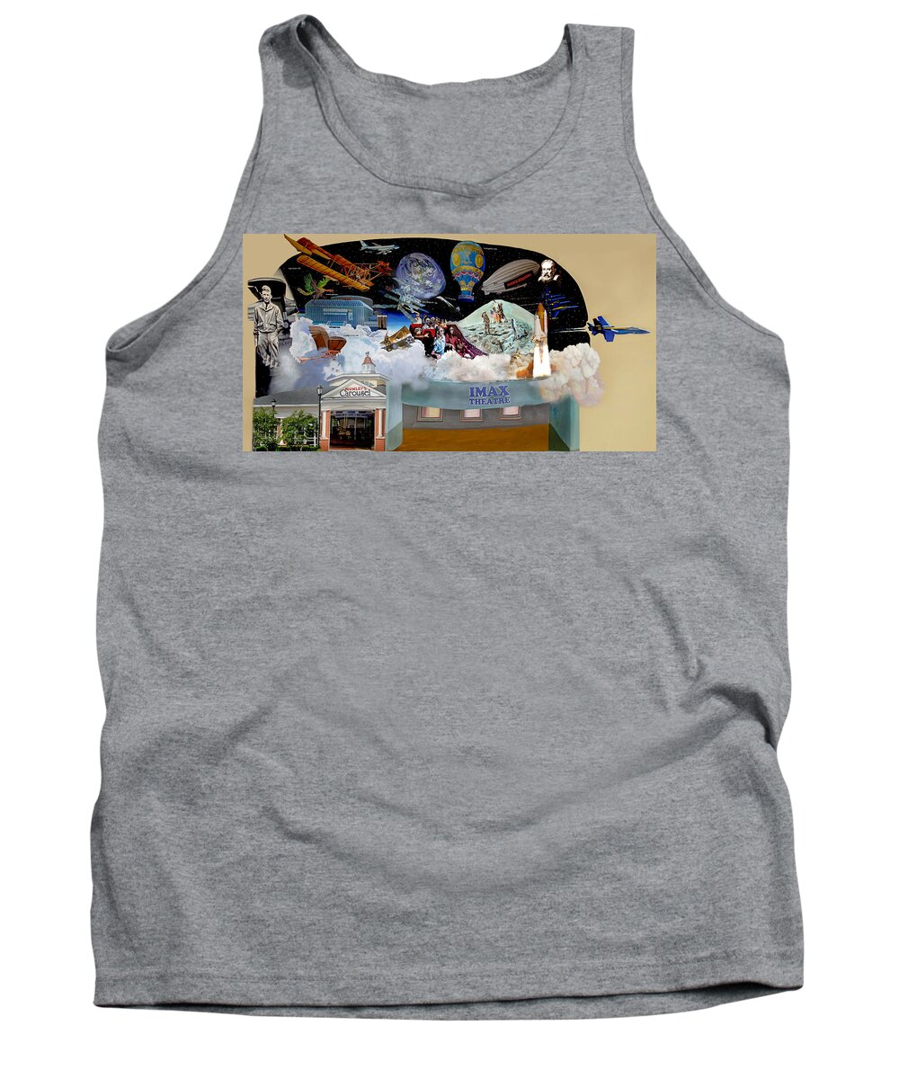 Outerspace Tank Top featuring the painting Cradle Of Aviation Museum IMAX Theatre by Bonnie Siracusa