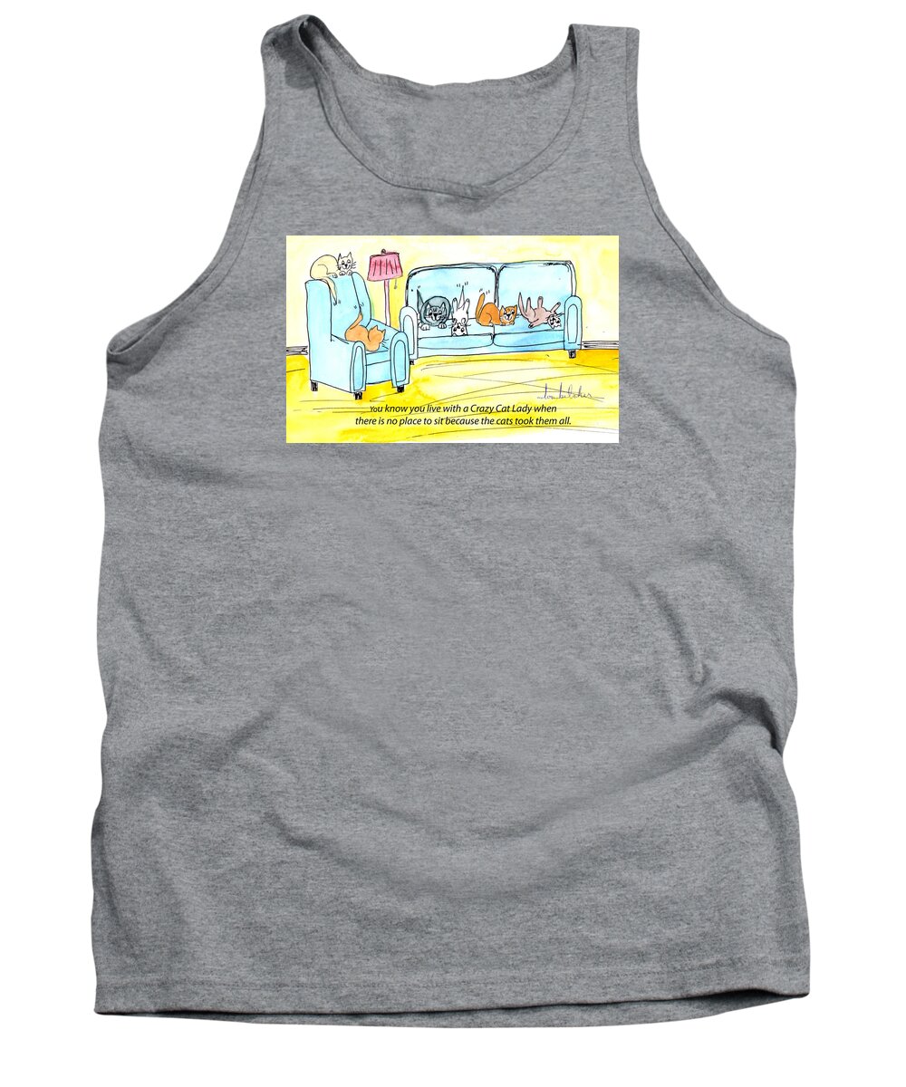 Cat Tank Top featuring the painting Crazy Cat Lady 0004 by Lou Belcher