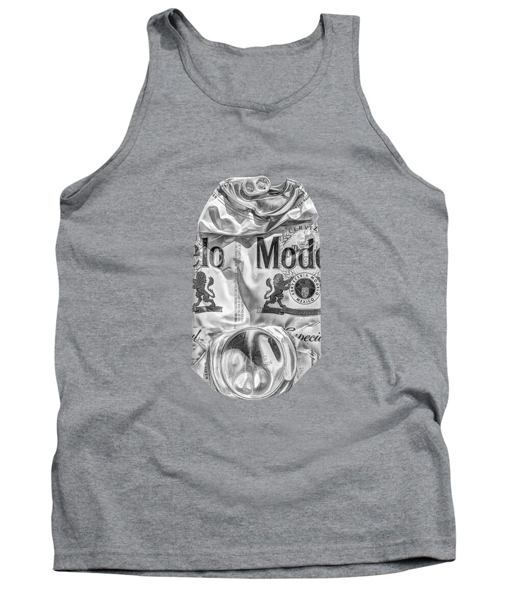Beer Can Tank Top featuring the photograph Crushed Beer Can Especial on Plywood 82 in BW by YoPedro