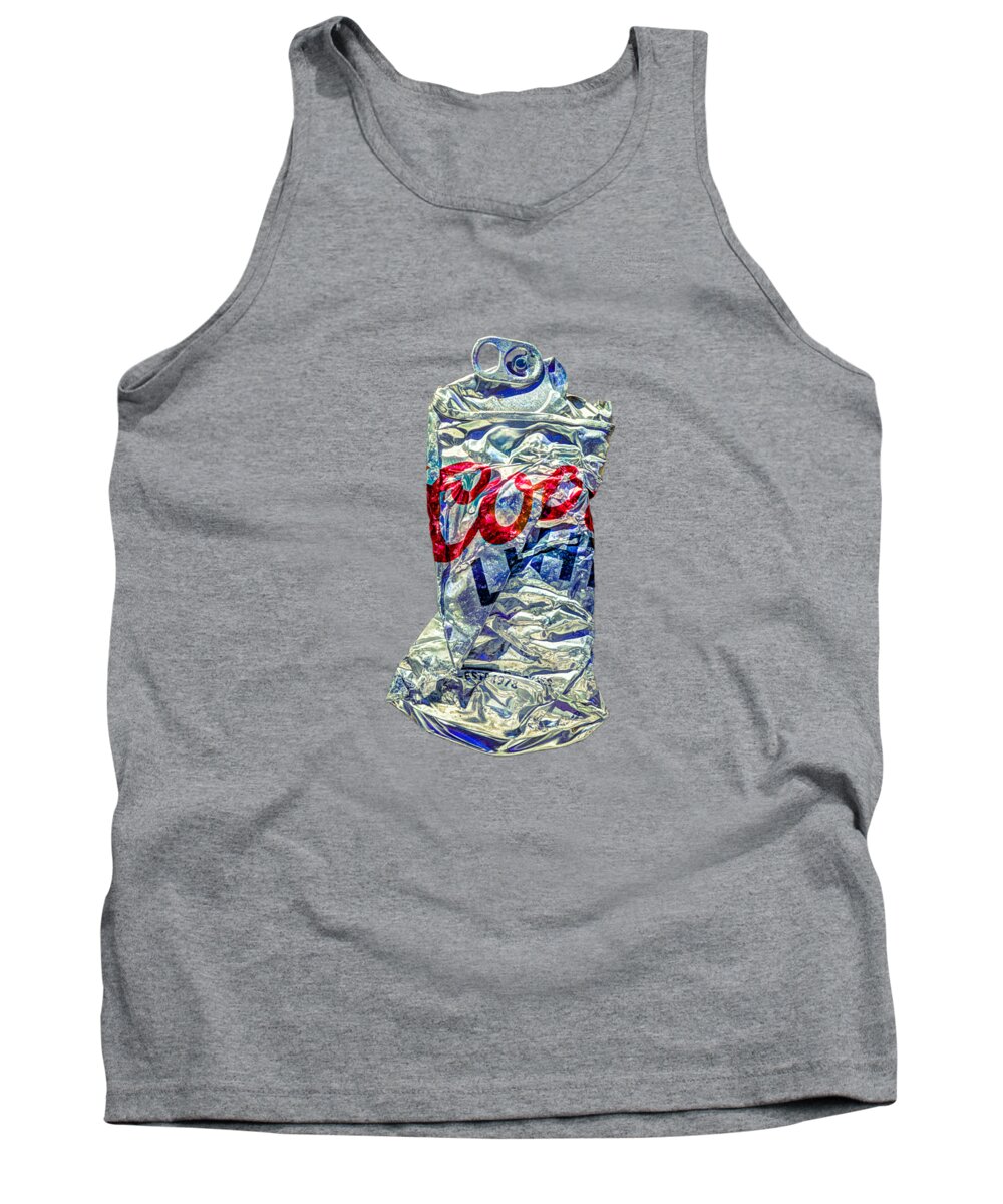 Can Tank Top featuring the photograph Crushed Silver Light Beer Can on Plywood 80 by YoPedro