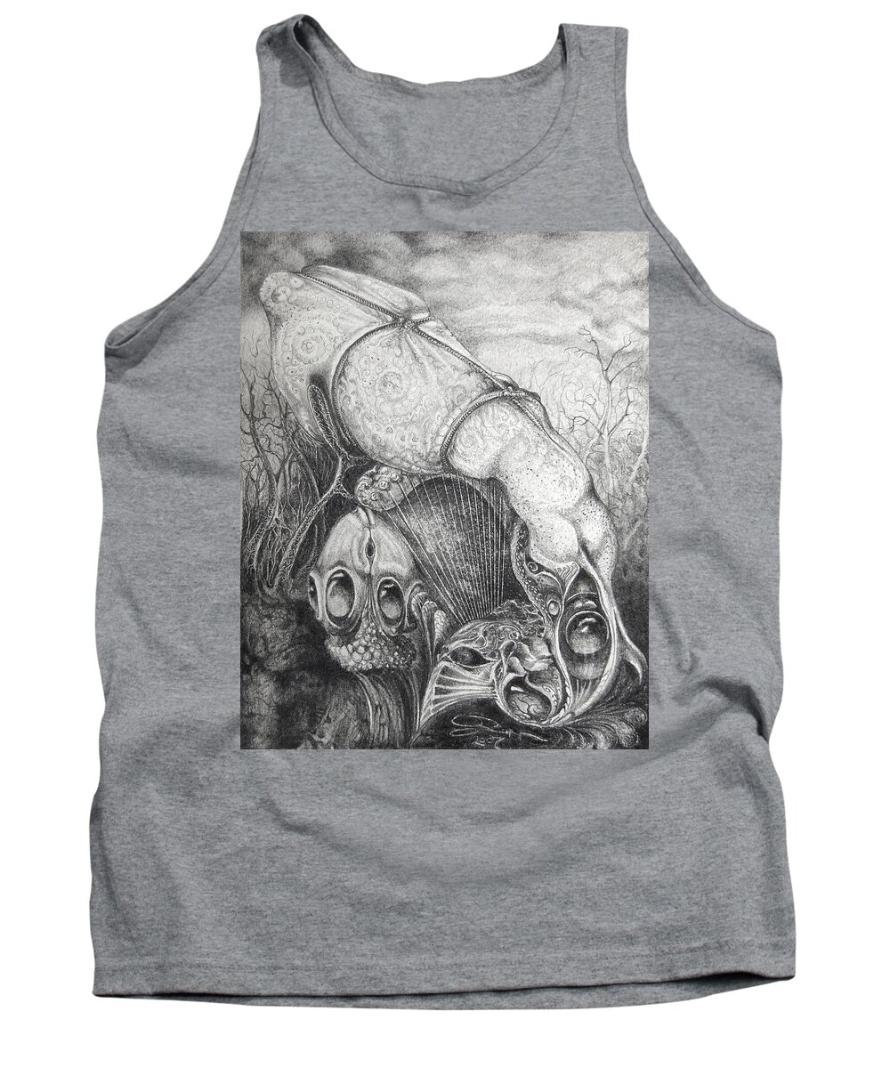 Surrealism Tank Top featuring the drawing Ctulhu Seedpods by Otto Rapp
