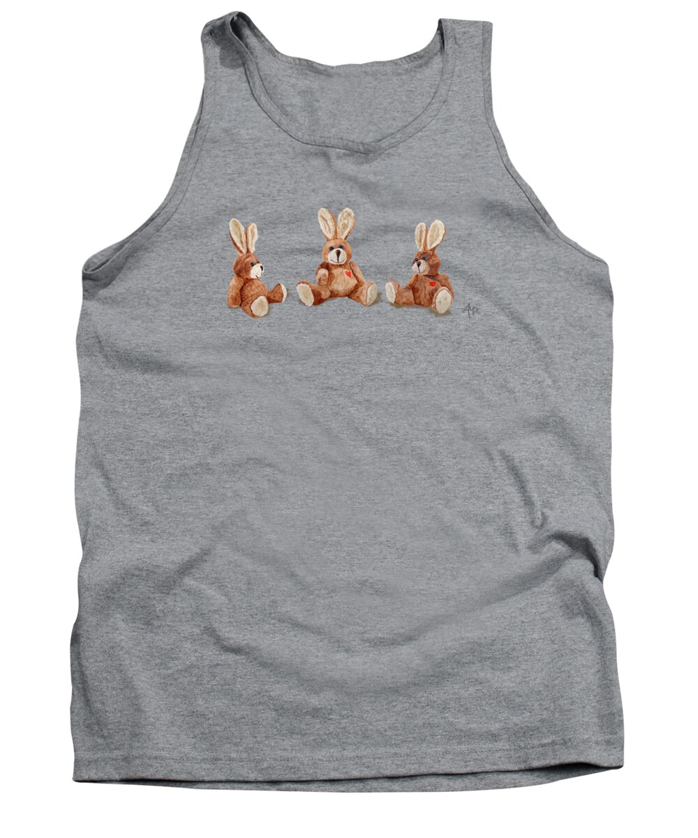 Cuddly Rabbit Tank Top featuring the painting Cuddly Care Rabbit II by Angeles M Pomata