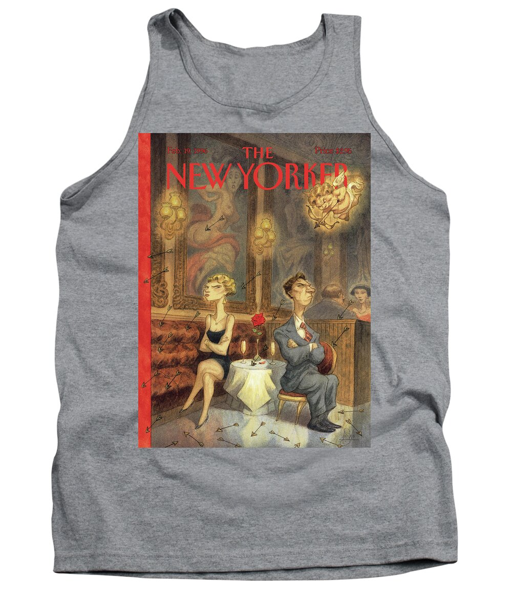 Cupid's Volley Tank Top featuring the drawing Cupid's Volley by Peter de Seve