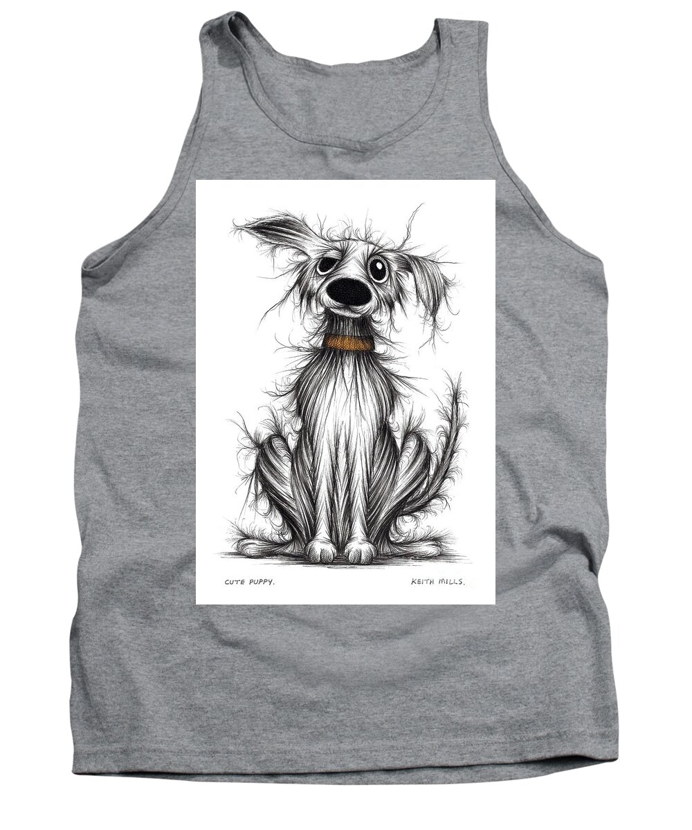 Cute Puppy Tank Top featuring the drawing Cute puppy by Keith Mills